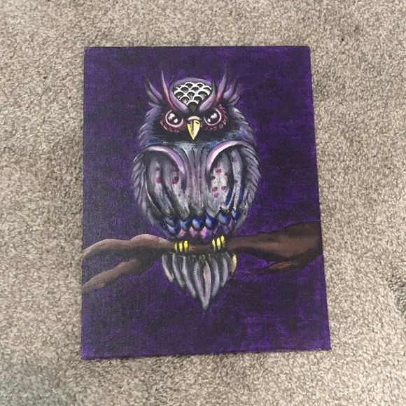Original boho owl 12"* 9" acrylic on canvas - Picture 2 of 5